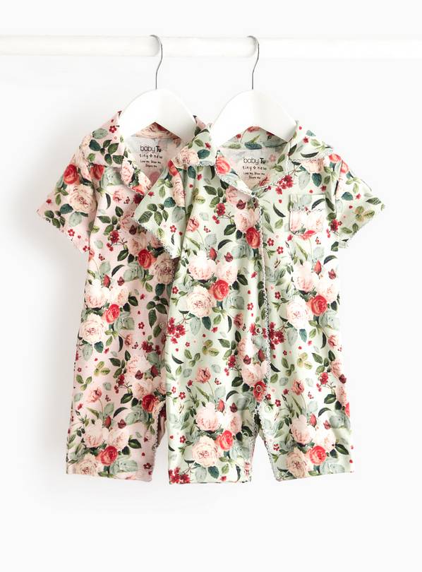 Floral Printed Short Sleeve Rompers 2 Pack Up to 3 mths